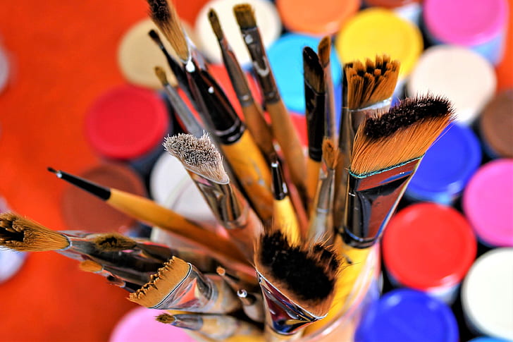 Paint brushes used for coloring and creating art pieces.