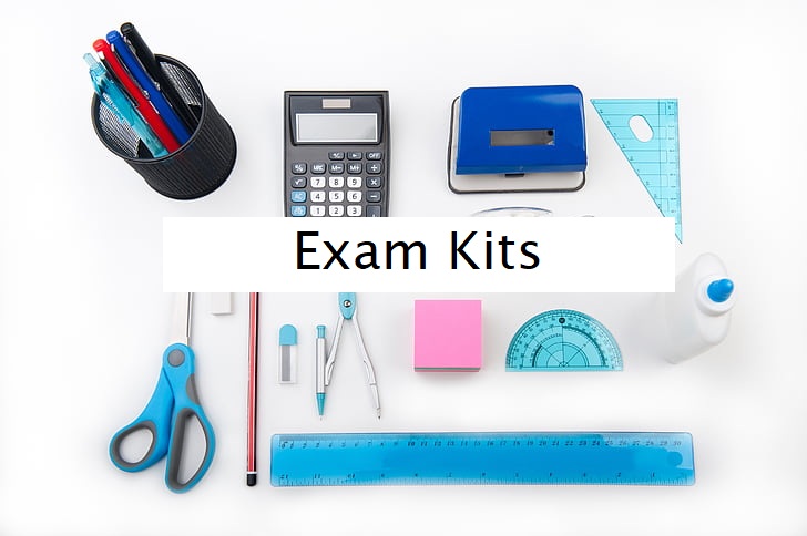 Stationery collection includes exam essentials like calculators, rulers, pencils, and more.